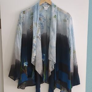 Citron Santa Monica Silk Lightweight Draped Open Jacket Sz OX Novelty Print